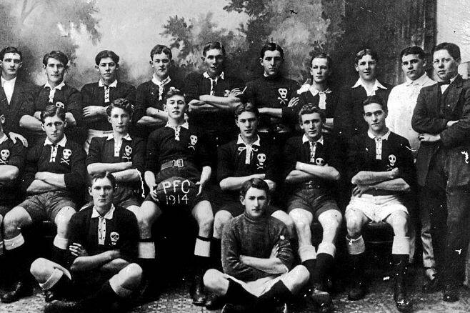 ‘The old Originals’ Pirates rugby union team in 1914.William Byrnes is on the extreme left in the second row. Pics: Macleay River Historical Society.