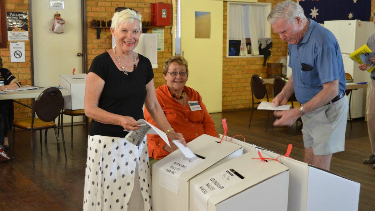 Democracy in action: Mayoral candidate Liz Campbell casts her vote at South West Rocks.