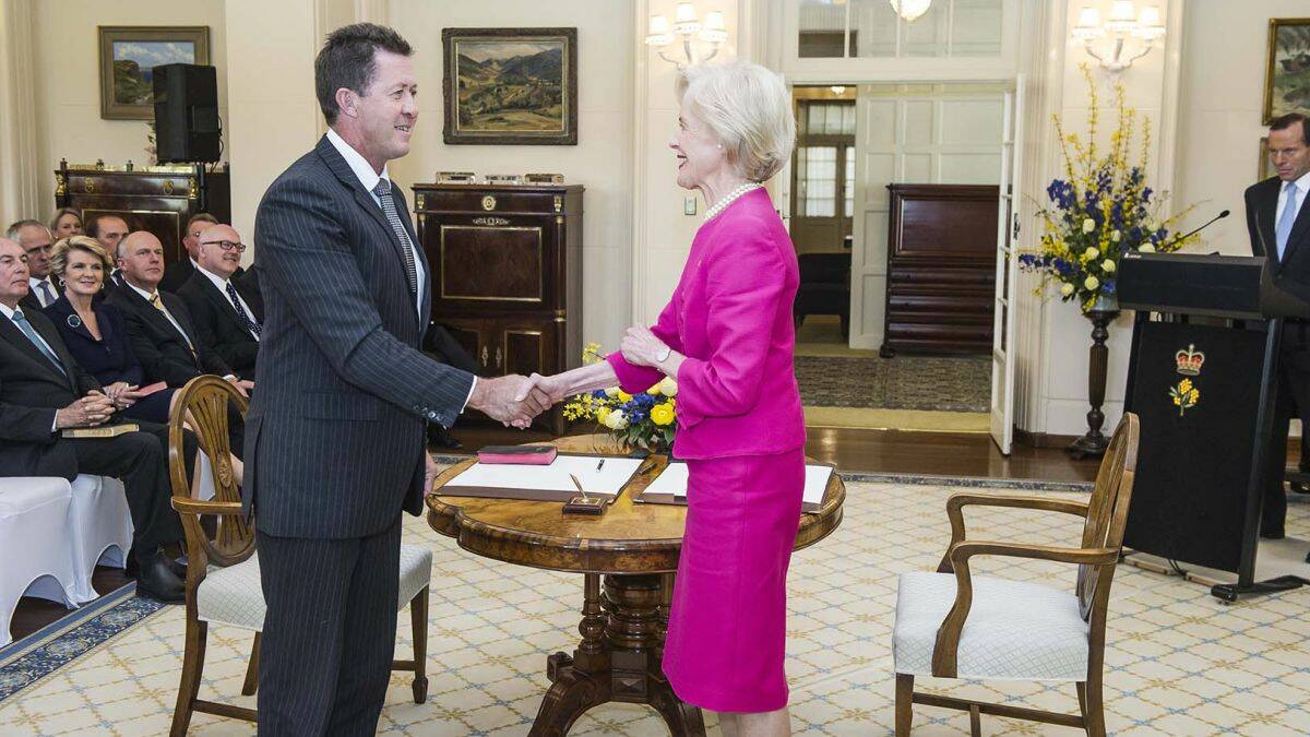 Work has begun: Luke Hartsuyker with Governor-General Quentin Bryce at the new government’s swearing-in ceremony. Photo by DPS, Auspic
