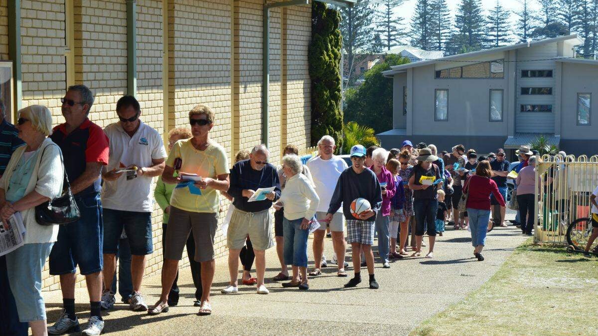 Election day: South West Rocks voters queue for the ballot booths