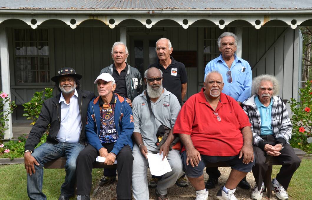 Pastor Ray Minniecon from Redfern with some of the men who grew up in the Kinchela Boys Home, Michael Welsh, Manuel Ebsworth, Stephen Ridgeway, Archie Glass, Ian Lowe, Richard Campbell and Cecil Bowden