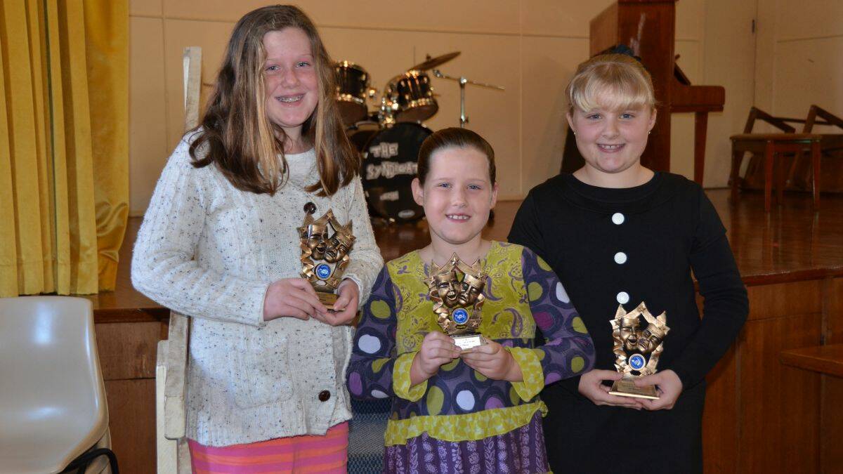 Impressed the judges: aggregate winners in Speech and Drama, Olivia Brenton (under 12s), Samantha Brenton (8s) and Amy Irving (10s). Absent is Kurt Prosper (14s). Pic by Penny Tamblyn