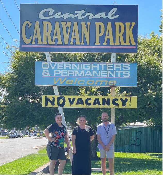 YP staff members Leish, Andrea and Adam at the Central Caravan Park. Photo supplied - YP Space