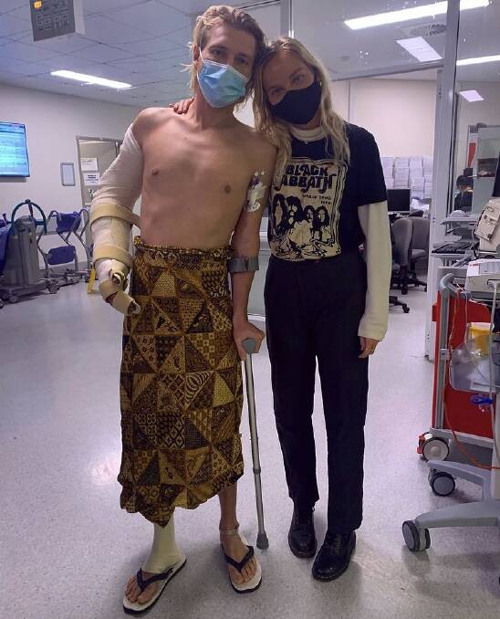 Pictured Joe Hoffman and girlfriend Louisa Anderson at John Hunter Hospital in Newcastle, photo Instagram