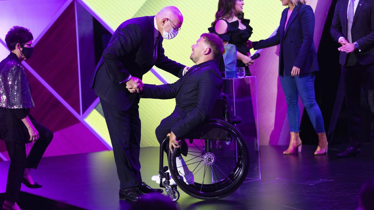 Dylan Alcott and Governor General Peter Hurley. Picture: Keegan Carroll