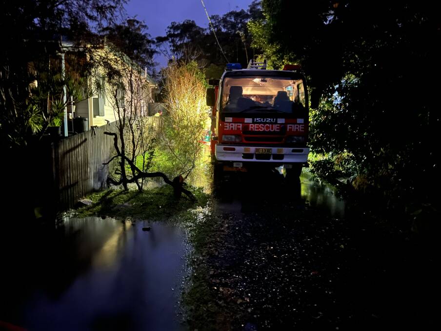 Fire and Rescue trucks assisted Kempsey Shire Council's pumping efforts in Stuarts Point during the heaviest rainfall on Wednesday evening. Photo: Kempsey Shire Council