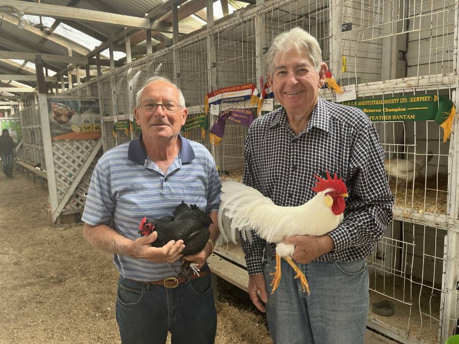 Bob Forrest and Terry Burley at the poultry shed. 