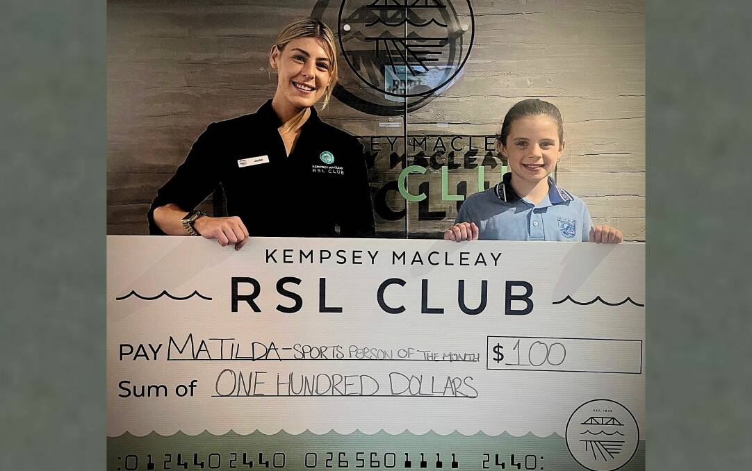 Sportsperson of the Month winner Matilda Buchholz with Jess from the Kempsey Macleay RSL Club. 