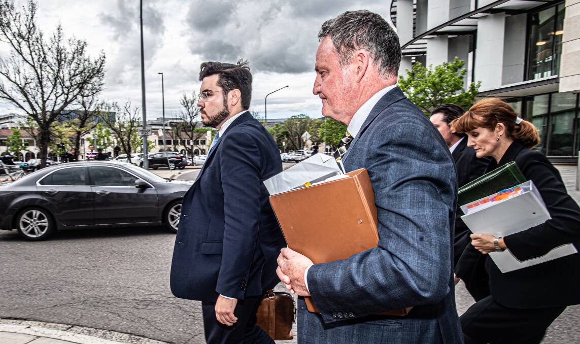 Bruce Lehrmann and barrister Steven Whybrow SC during the criminal trial. Picture by Karleen Minney