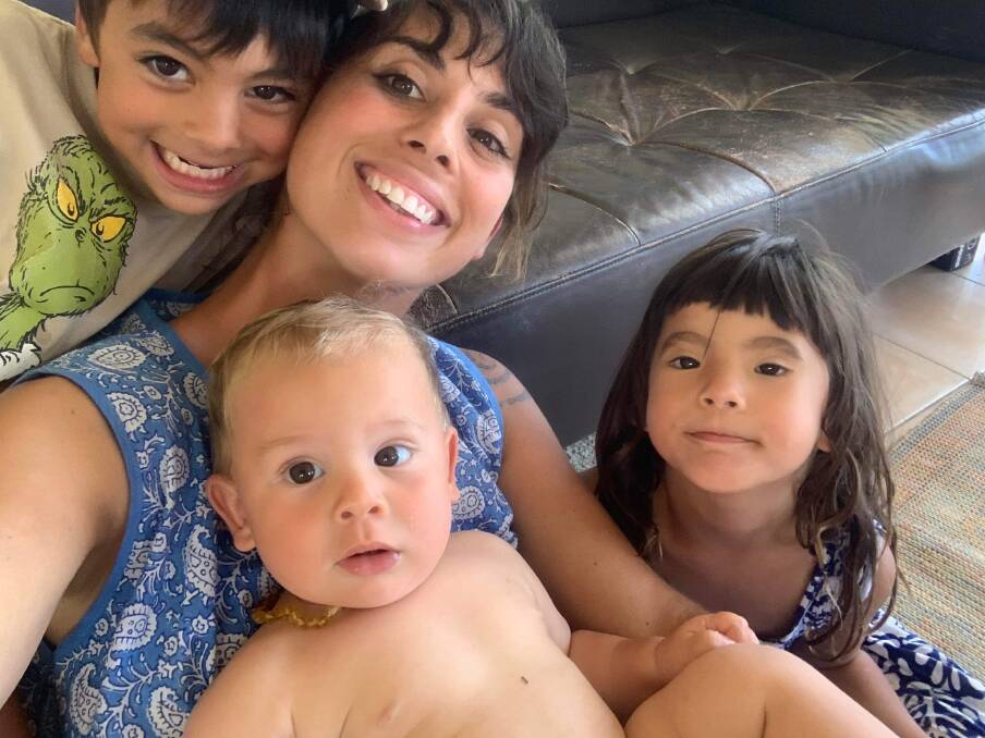 Mother Martina with her three children, Elias, Ayanna and 'Baby Leon'. Picture supplied Martina Dezani