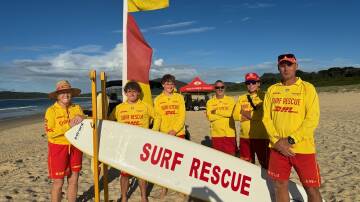 South West Rocks last patrol of the 2023-2024 surf season on Sunday, April 28.
(L-R) Chris Reading, Aden Mills, Ollie Byrne, Dave Pearson, Jarrod Hasler, Andrew Parkwood (Patrol Captain). Picture by Vicki Thomas