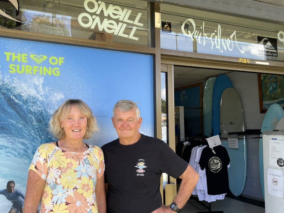 Kathy and Peter Cornish are looking forward to spending more time in the water once the sale of their surf shop is complete. Picture by Ellie Chamberlain