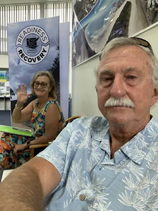 (L-R) Gail Ryan and Ken Scotton sit in the Kempsey Shire Council office on January 23 waiting to speak with someone in the planning department. Picture supplied by Ken Scotton.