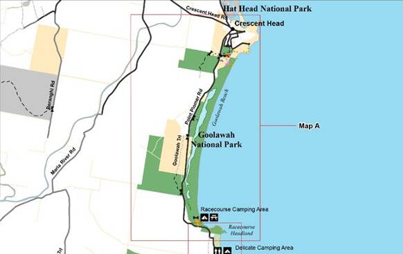 Relevant section taken from Figure 1 in the Plan of Management showing a map of Goolawah National Park. 