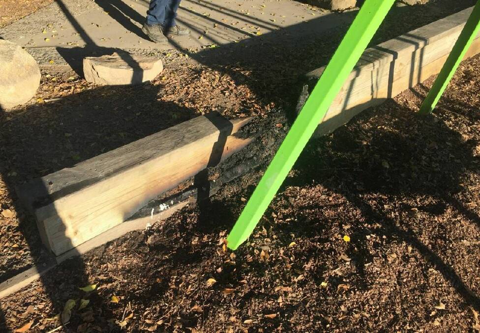 Damage to Riverside Park playground. Picture by Kempsey Shire Council
