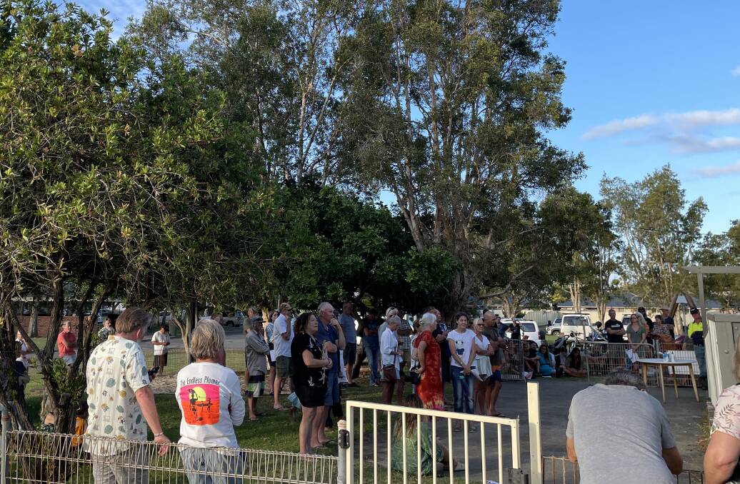 A crowd of 140 gathers in Crescent Head to discuss a development application of a three-storey motel on Baker Drive. Pictures by Ellie Chamberalin