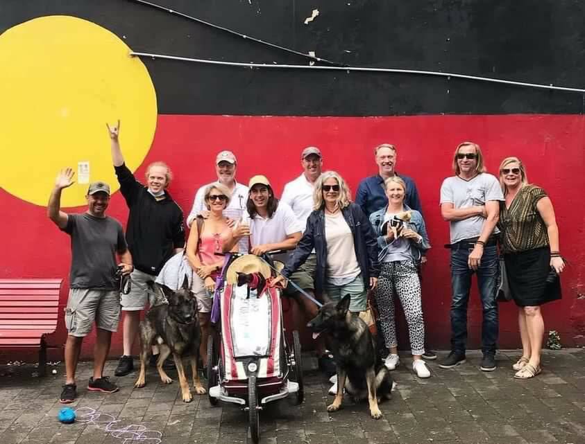 Family and friends were there to farewell Benny and Frankie on their first of 180 days walking to Darwin. Photo: supplied