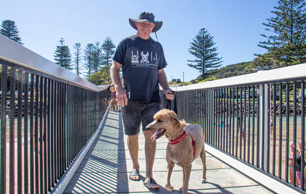 Member of Crescent Head Dog Walkers Group (CHDaWG) Howard attended the February rally with dog Ruby at Killick Creek footbridge. Picture by Paul Jurak, Kayakcamerman