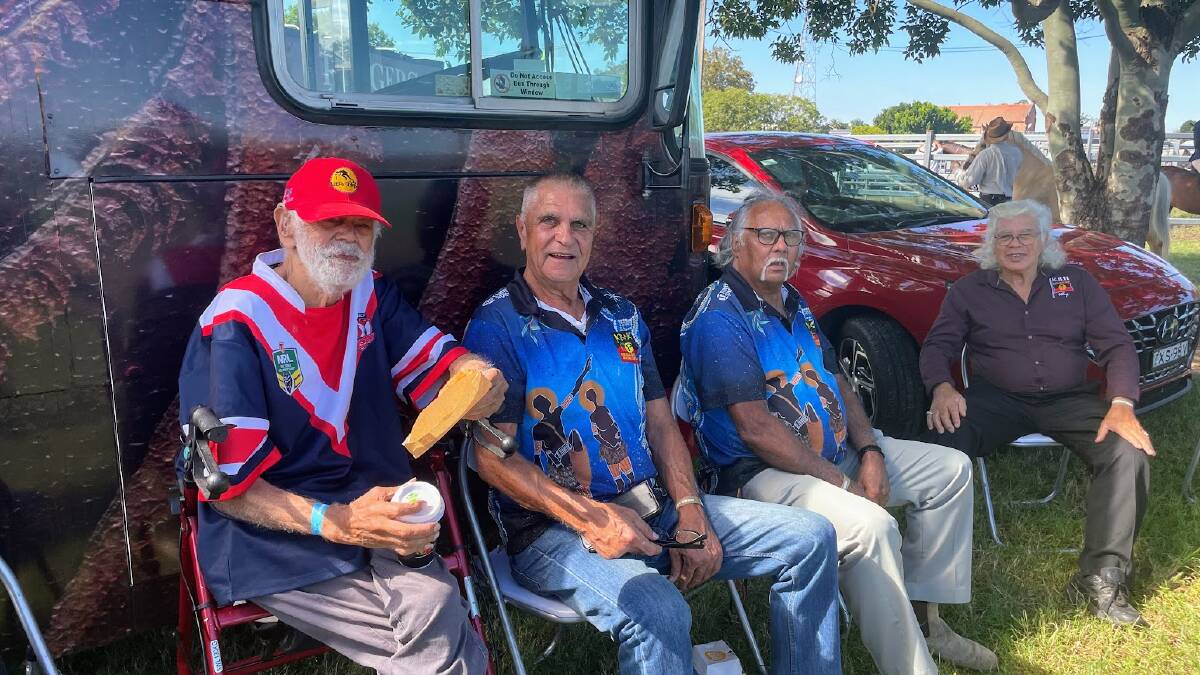 Kinchela Boys Home survivors Uncles Joe Munday, Willie Nixon, Harry Ritchie and Roger Jarrett attended the 2024 Kempsey Show to tell their stories. Picture by Emily Walker.