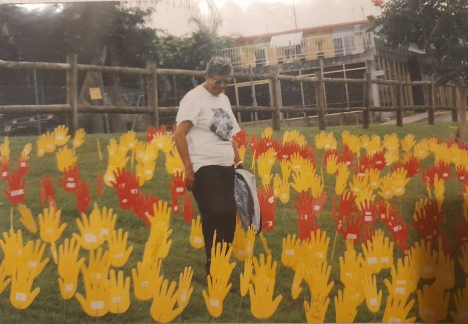 Aunty Kim Daley's mother in law Aunty Eileen Button at the Sea of Hand in the late 90s. Picture supplied. 