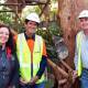 Koala Conservation Australia General Manager, Maria Doherty, with Lahey Constructions Site Manager Simon Tamblyn and Project Manager Neil Ussher who will be leading the construction of the Koala Conservation Breeding Facility to help koala's like Ocean "Summer". Picture supplied