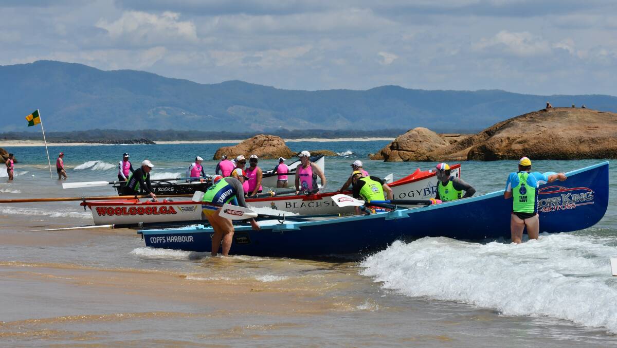Teams from Woolgoolga, Coffs Harbour, Kempsey-Crescent Head, Wauchope-Bonny Hills, South West Rocks and Port Macquarie travelled to compete in rounds three and four of the North Coast Surf Boat Series. Picture by Penny Tamblyn