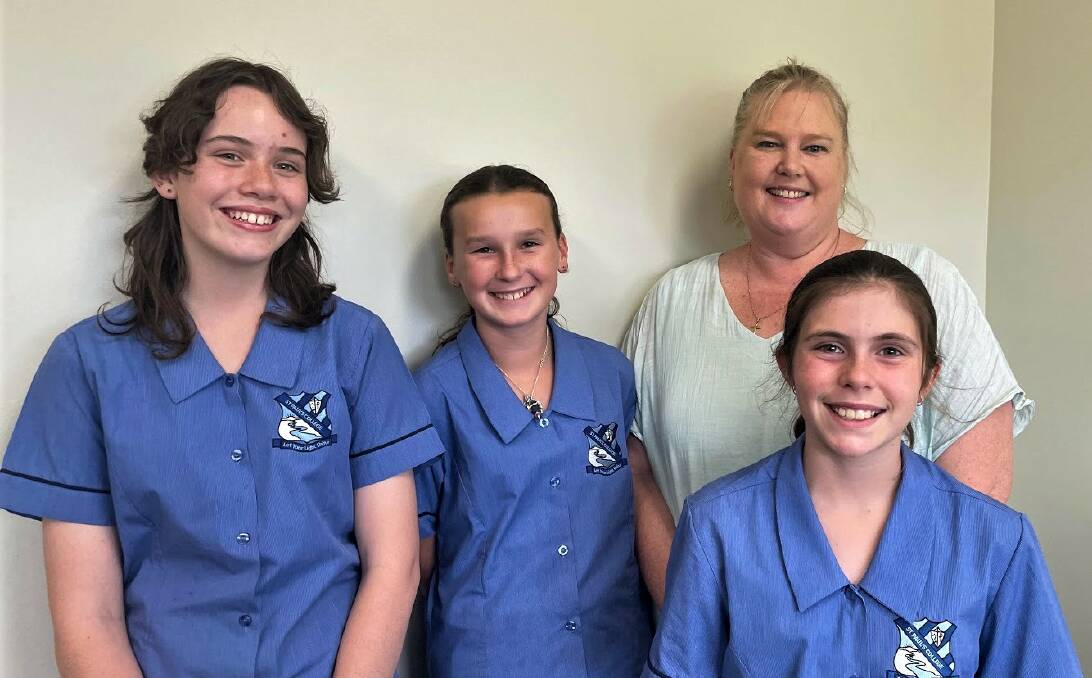 St Paul's Catholic College Year 7 students Sophie Robbins, Izzy Gray and Makayla Mainey with NAPLAN coordinator Jodie Day are preparing for this year's early NAPLAN testing. Picture by Emily Walker 