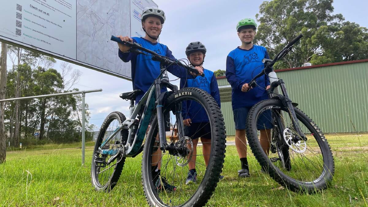 Macleay Valley Mountain Bikers Club riders Harvey Nicholson, Blake Nicholson and Noah Bailey are excited for the three days of competitions. Picture by Emily Walker