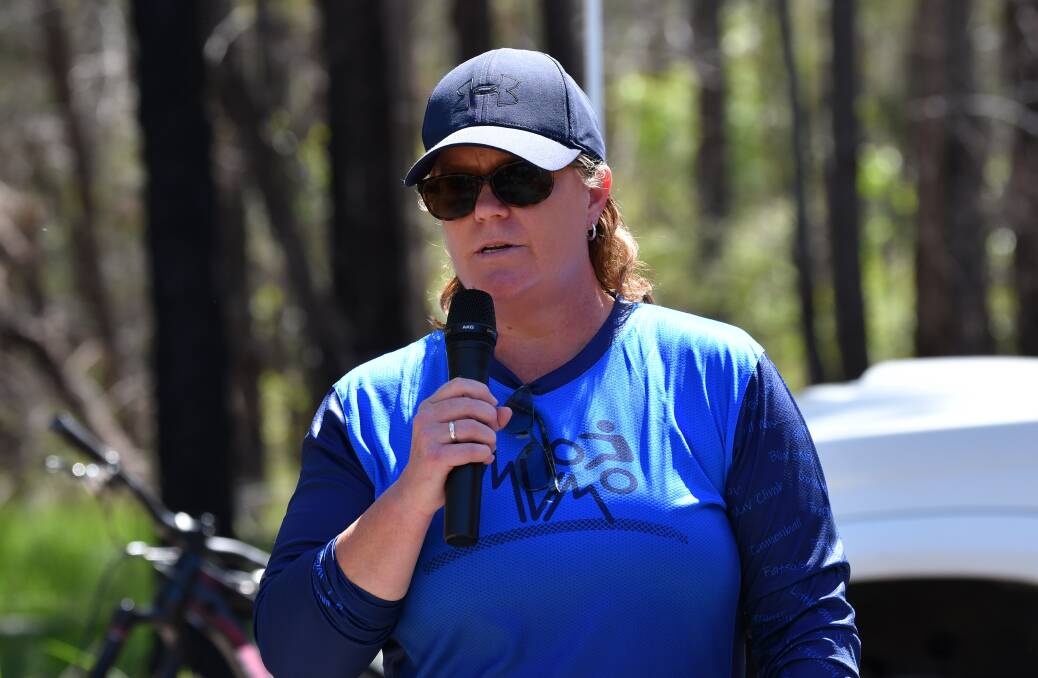 Macleay Valley Mountain Bikers Club president Kylie Stewart speaking at the official opening of the upgraded Kalateenee Mountain Bike Enduro trails. Picture by Penny Tamblyn