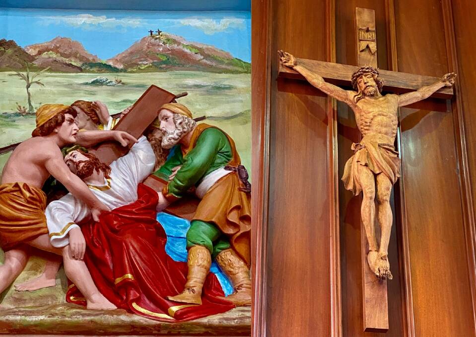 The stations of the Cross and cedar Crucifix have been restored in time for the centenary. Photo: Supplied