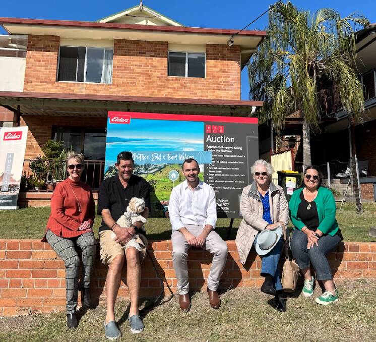 Members from all three Rotary Clubs smile at the Sussman House sale. LtoR: Kym Clyma, John Roydhouse, Elders agent Nathan Wilson, Suzanne Wells, Tania Powick. Photo supplied by Tania Powick