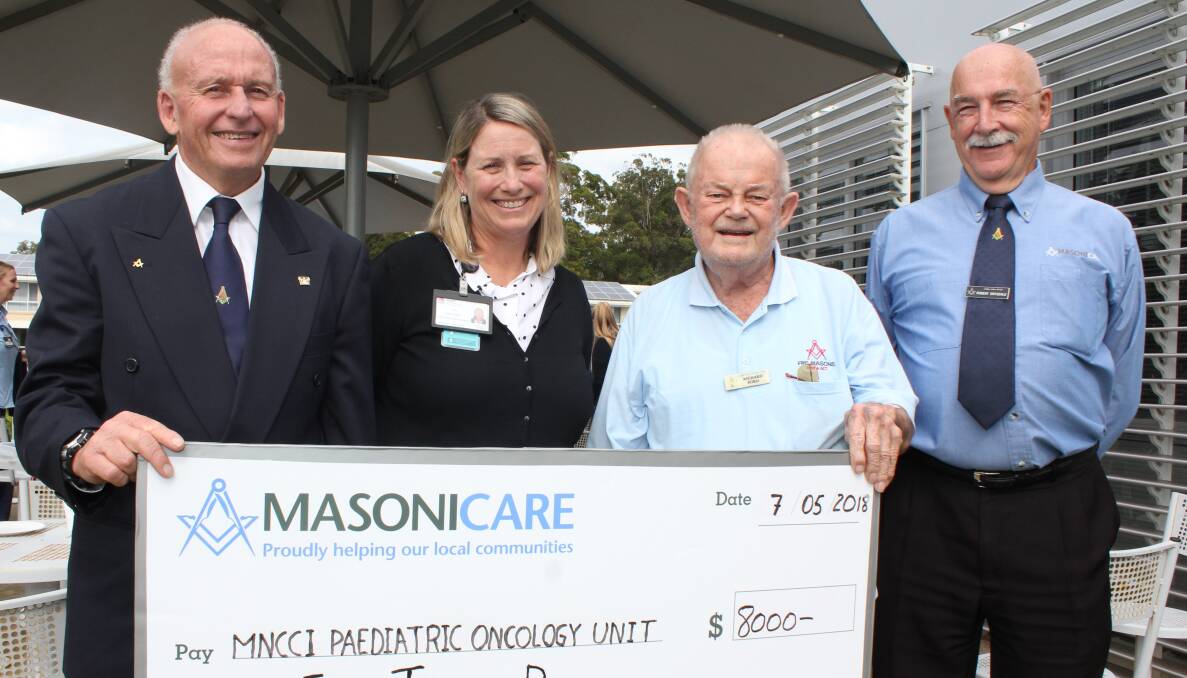 The Hastings Macleay Freemasons Association has donated $5000 to the Mid North Coast Cancer Institute, and another $3000 has been gifted by the Freemasons’ charity, Masonicare.