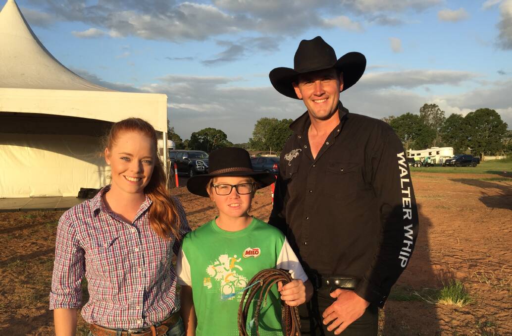 CRACKING SHOW: Lauren Daley, Walter Le Souef teach Flynn Kerr the ins and outs of whip cracking.