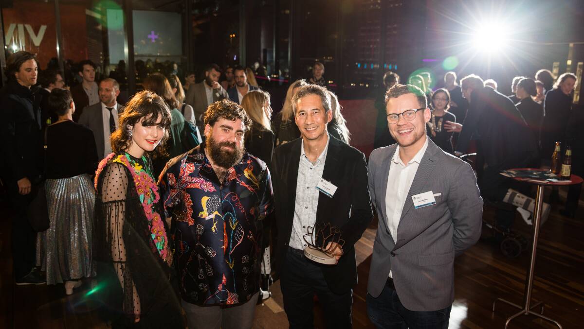 HIGH ACHIEVERS: 2017 NSW Emerging Creative Talent Award winners Anna Plunkett and Luke Sales from Romance Was Born with NSW Creative Laureate Award winners Felix Crawshaw and Dane Maddams from Plastic Wax at the 2017 Creative Achievement Awards.
