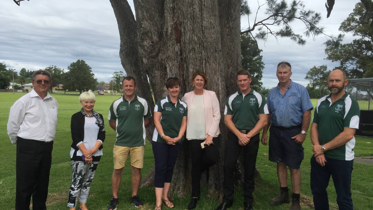 APPRECIATIVE: Kempsey Shire Council acting general manager Daryl Hagger, Cr Liz Campbell, Sam Preston, Sally O'Brien, Minister for Roads and member for Oxley Melinda Pavey, Leif O'Brien, Cr Anthony Patterson and Matthew Baker from Kempsey Saints.