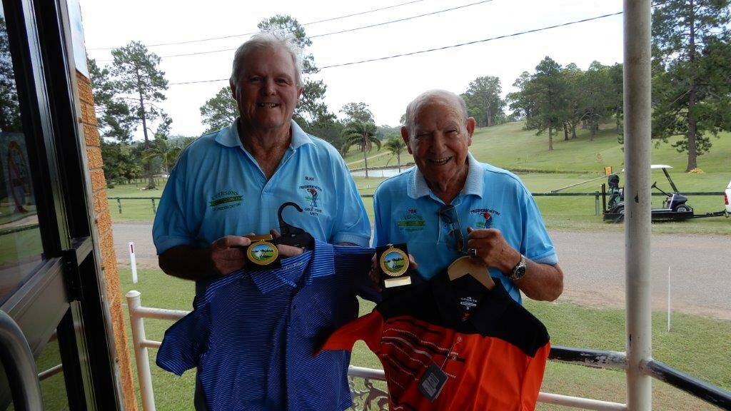 GOLD MEDALISTS: A Grade Gold Medal Winner Ray Smith in a score of 76/58 with B Grade Gold Medal Winner Captain Tommy Webb who scored 89/61.