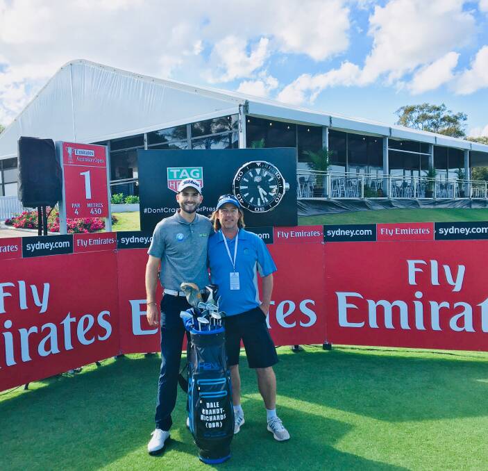 ON TOUR: Dale Brandt-Richards with his caddie Stuart Williams, a blueberry farmer from Barraganyatti, at the Australian Golf Club in Rosebery.