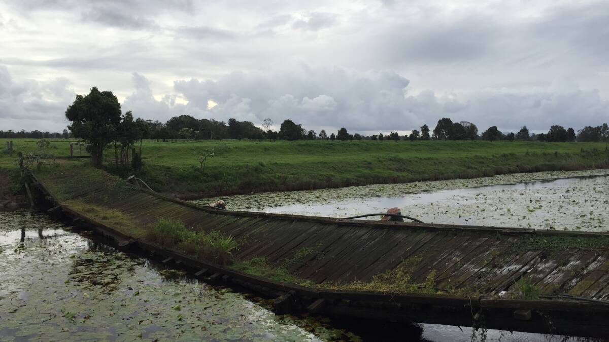 FAILED: This access bridge crossing the flood drainage canal on Peter Notley's property at Belmore River can't be used effectively. Photo: Tom Bushnell.