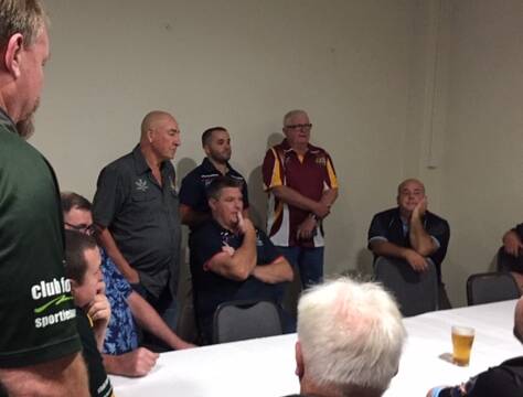 Group Three chairman Wayne Bridge speaks to club officials and coaches at a meeting held after the Season Launch at the Wingham Services Club. 