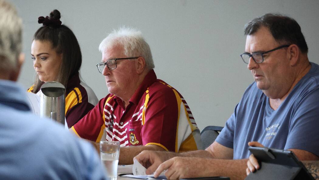 Group 3 board member Ellie Markezic, chief executive Mal Drury and chairman Geoff Kelly at the annual meeting held at Wingham. Picture Rick Kernick.