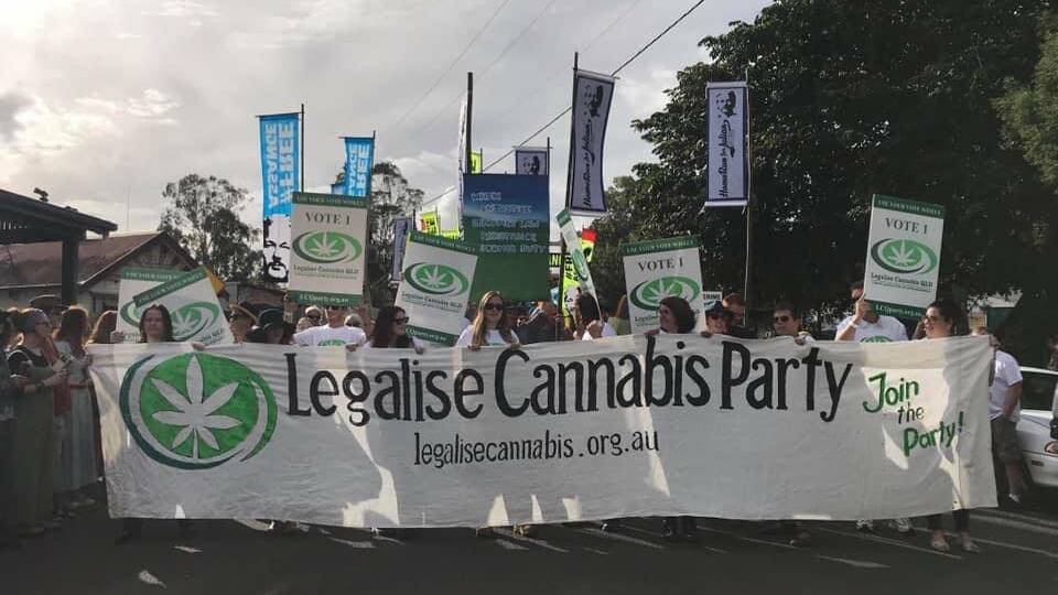 The Legalise Cannabis Party march at MariGrass in Nimbin 2021