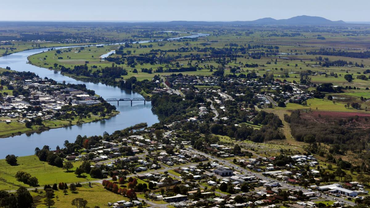 Aerial view of the Macleay River at Kempsey
