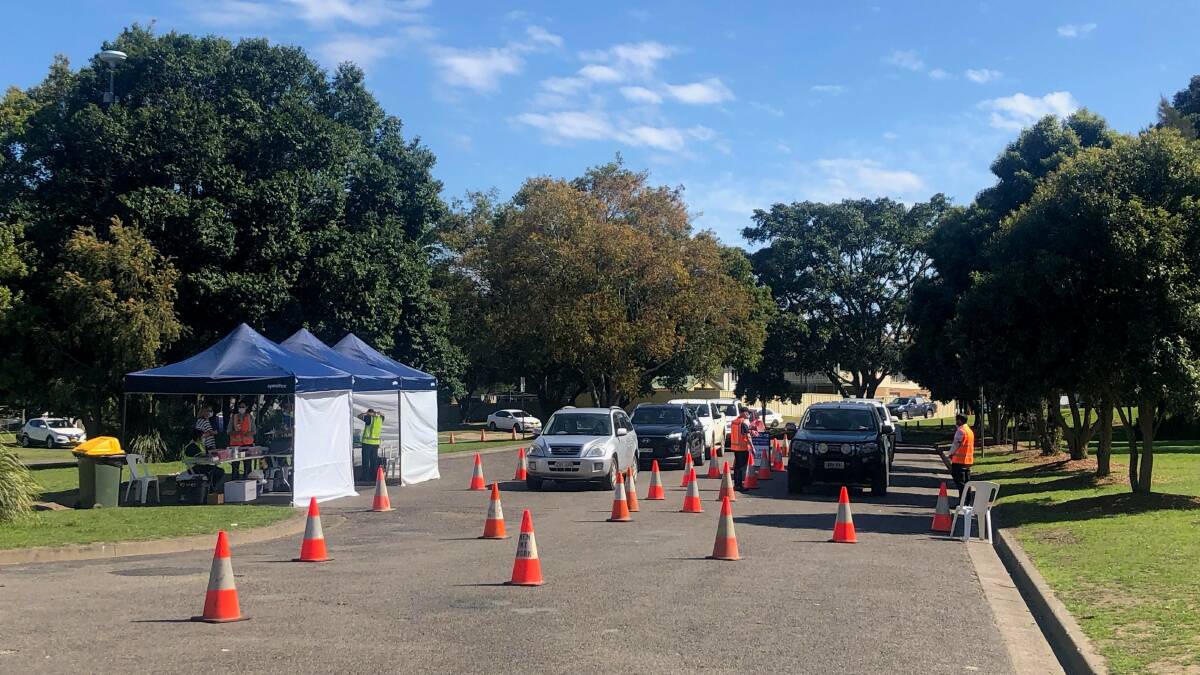 The drive-through testing clinic at Kempsey's Riverside Park which opened on Thursday