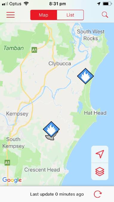 Bushfire out of control east of Kempsey
