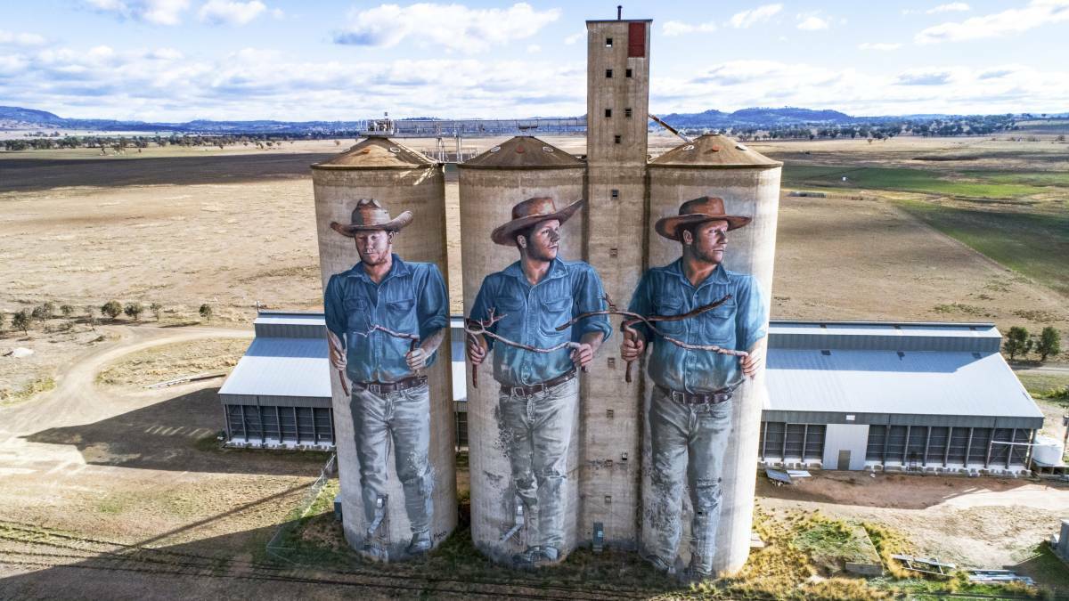 Silo art, like this 40 metre-high mural at the Barraba Silos by Finlan Magee in NSW's New Englnad region, is drawing people to a new kind of road trip. Picture: Destination NSW