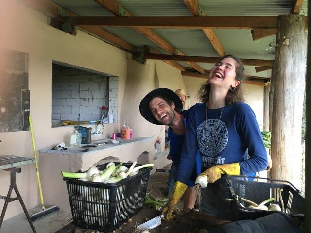 Marco Foreman and Georgia Graham at the garlic harvest