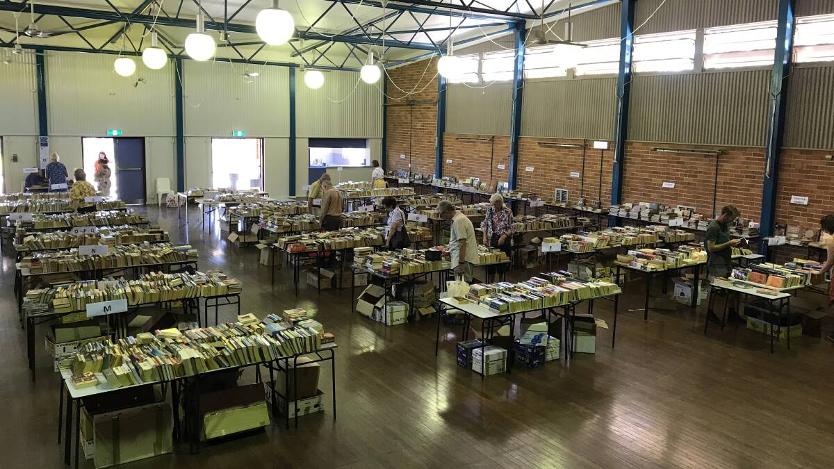 Tables groaning with books to be had at the Kempsey High School Hall