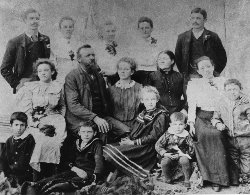 The Davis family of Uralgurra: Henry Davis seated second left and Hannah Davis seated fourth from left (photo: Irvine H Davis)