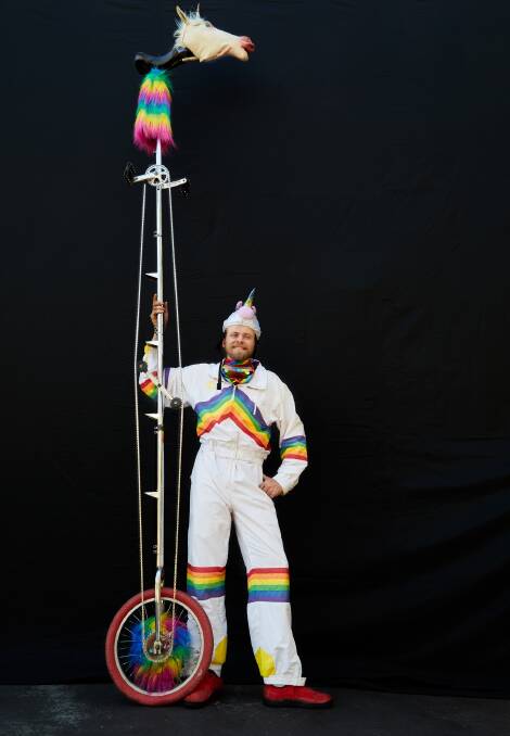 The Unicyclying Unicorn is from Blaine Minnesota USA on the worlds tallest unicycle