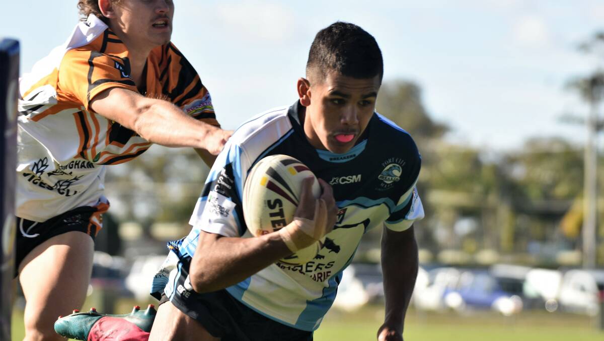 Try time: Breakers winger Cuban Piper crosses for a four-pointer.